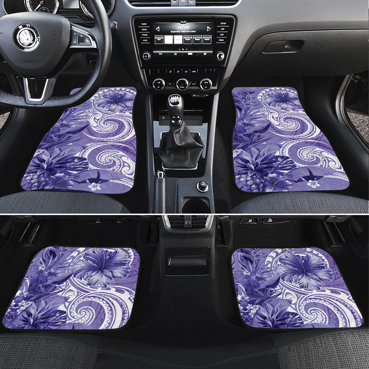 Polynesian Hibiscus Flower Tribal Car Mats Violet Color