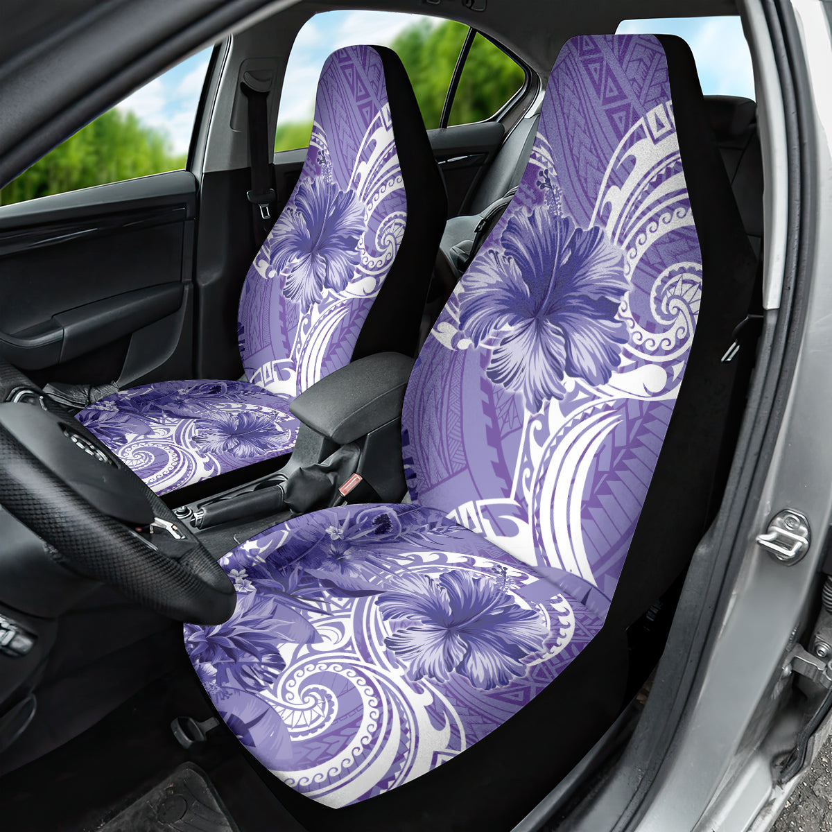 Polynesian Hibiscus Flower Tribal Car Seat Cover Violet Color