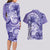 Polynesian Hibiscus Flower Tribal Couples Matching Long Sleeve Bodycon Dress and Hawaiian Shirt Violet Color