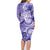 Polynesian Hibiscus Flower Tribal Family Matching Long Sleeve Bodycon Dress and Hawaiian Shirt Violet Color