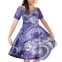 Polynesian Hibiscus Flower Tribal Family Matching Mermaid Dress and Hawaiian Shirt Violet Color