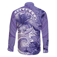 Polynesian Hibiscus Flower Tribal Family Matching Mermaid Dress and Hawaiian Shirt Violet Color