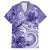 Polynesian Hibiscus Flower Tribal Family Matching Off The Shoulder Long Sleeve Dress and Hawaiian Shirt Violet Color