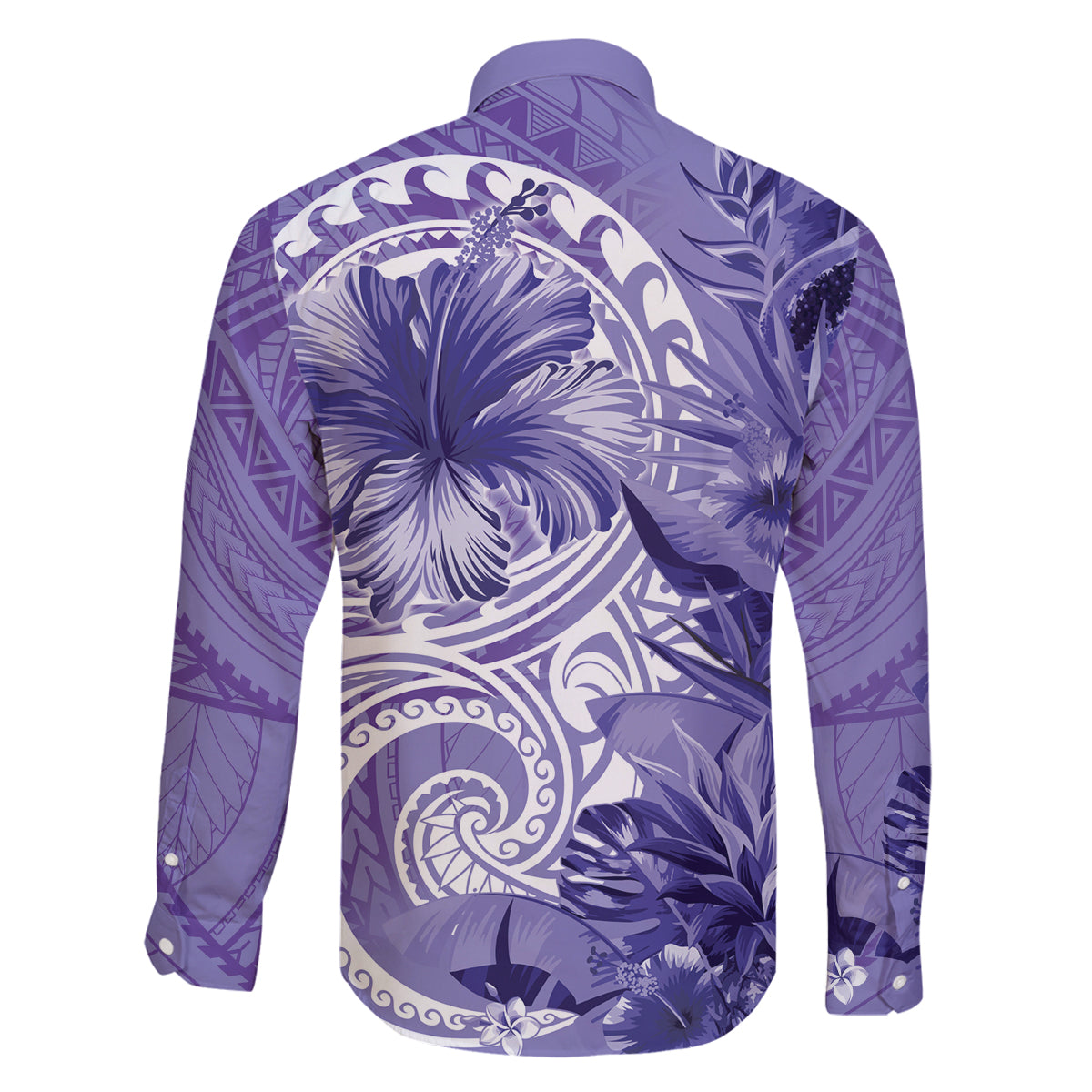 Polynesian Hibiscus Flower Tribal Family Matching Puletasi and Hawaiian Shirt Violet Color