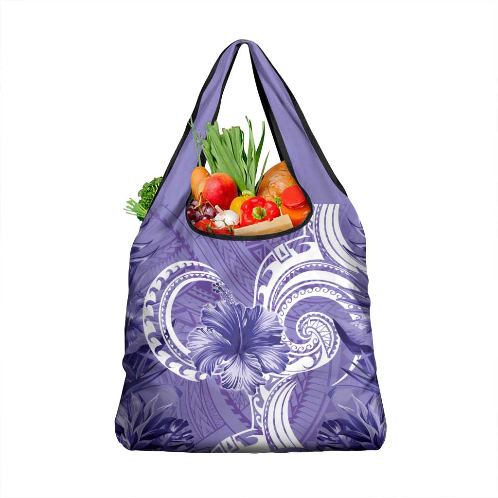 Polynesian Hibiscus Flower Tribal Grocery Bag Violet Color LT9 1-pack One Size Violet - Polynesian Pride
