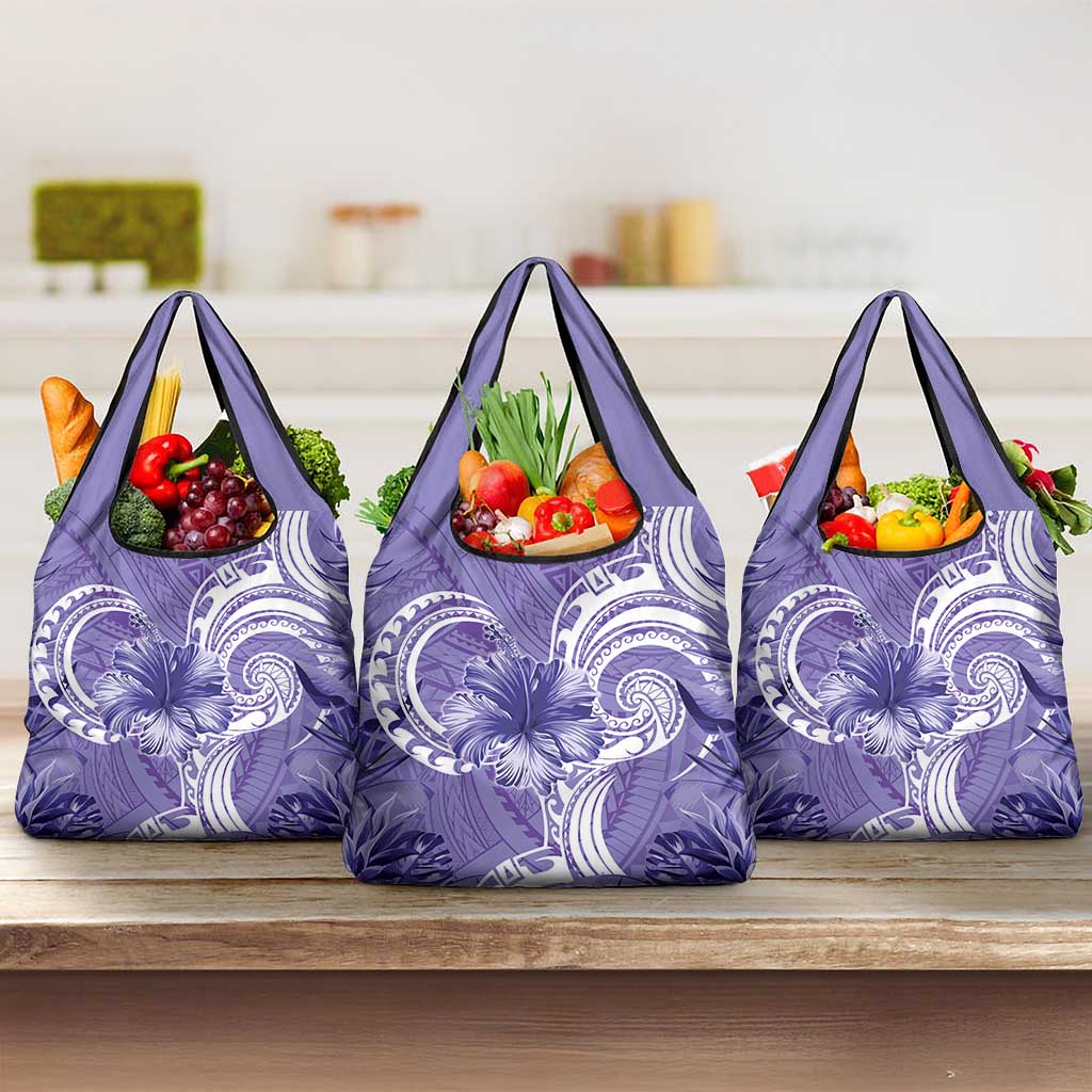 Polynesian Hibiscus Flower Tribal Grocery Bag Violet Color LT9 3-pack One Size Violet - Polynesian Pride