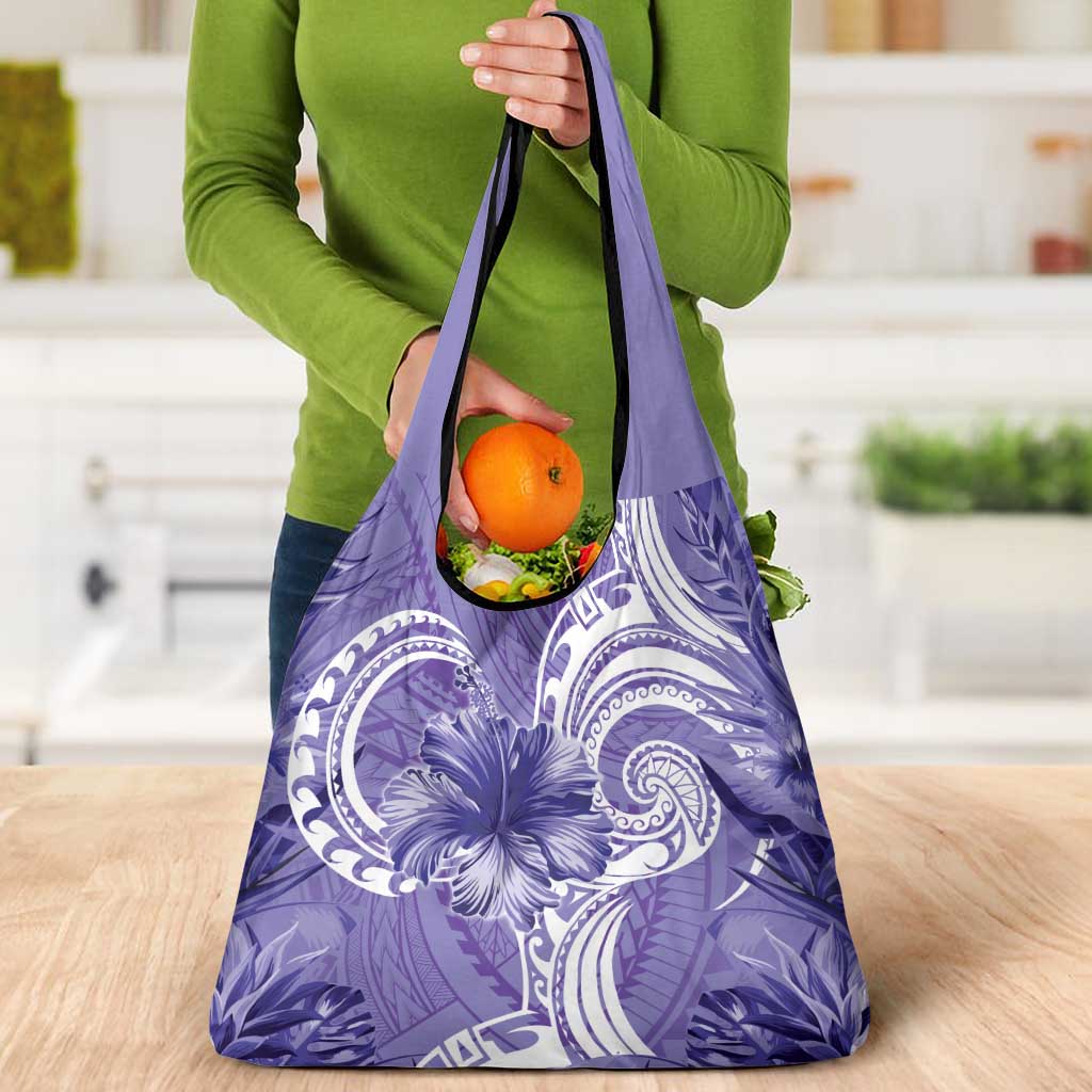 Polynesian Hibiscus Flower Tribal Grocery Bag Violet Color LT9 - Polynesian Pride