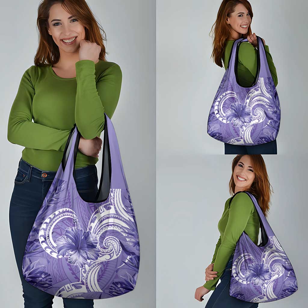 Polynesian Hibiscus Flower Tribal Grocery Bag Violet Color LT9 - Polynesian Pride