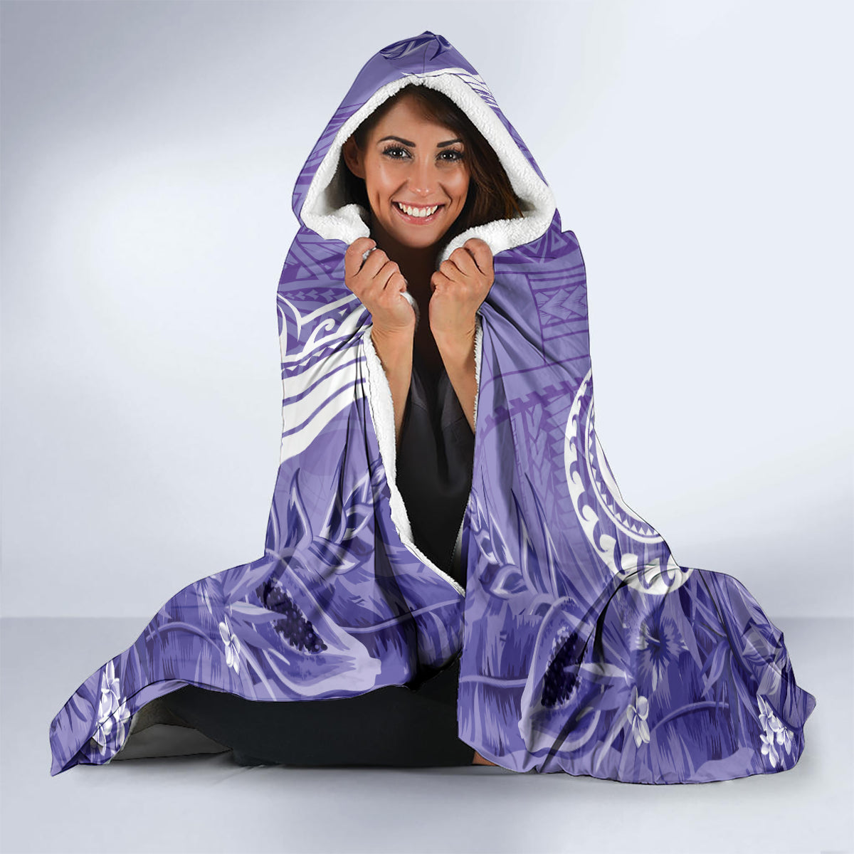 Polynesian Hibiscus Flower Tribal Hooded Blanket Violet Color LT9 - Polynesian Pride