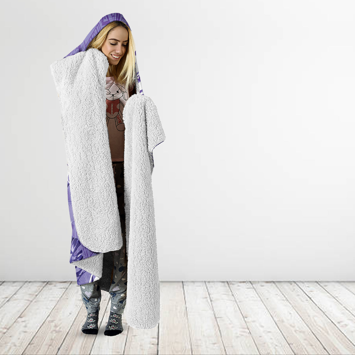 Polynesian Hibiscus Flower Tribal Hooded Blanket Violet Color LT9 - Polynesian Pride
