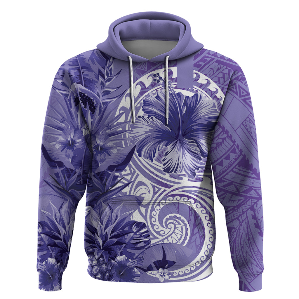 Polynesian Hibiscus Flower Tribal Hoodie Violet Color LT9 Pullover Hoodie Violet - Polynesian Pride