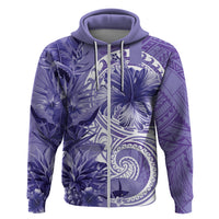 Polynesian Hibiscus Flower Tribal Hoodie Violet Color LT9 Zip Hoodie Violet - Polynesian Pride
