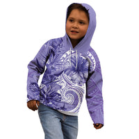 Polynesian Hibiscus Flower Tribal Kid Hoodie Violet Color