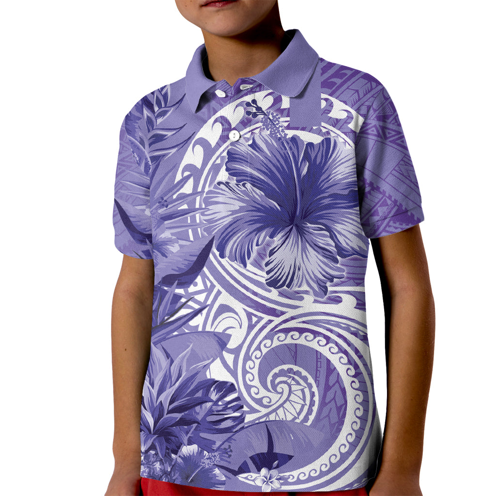 Polynesian Hibiscus Flower Tribal Kid Polo Shirt Violet Color
