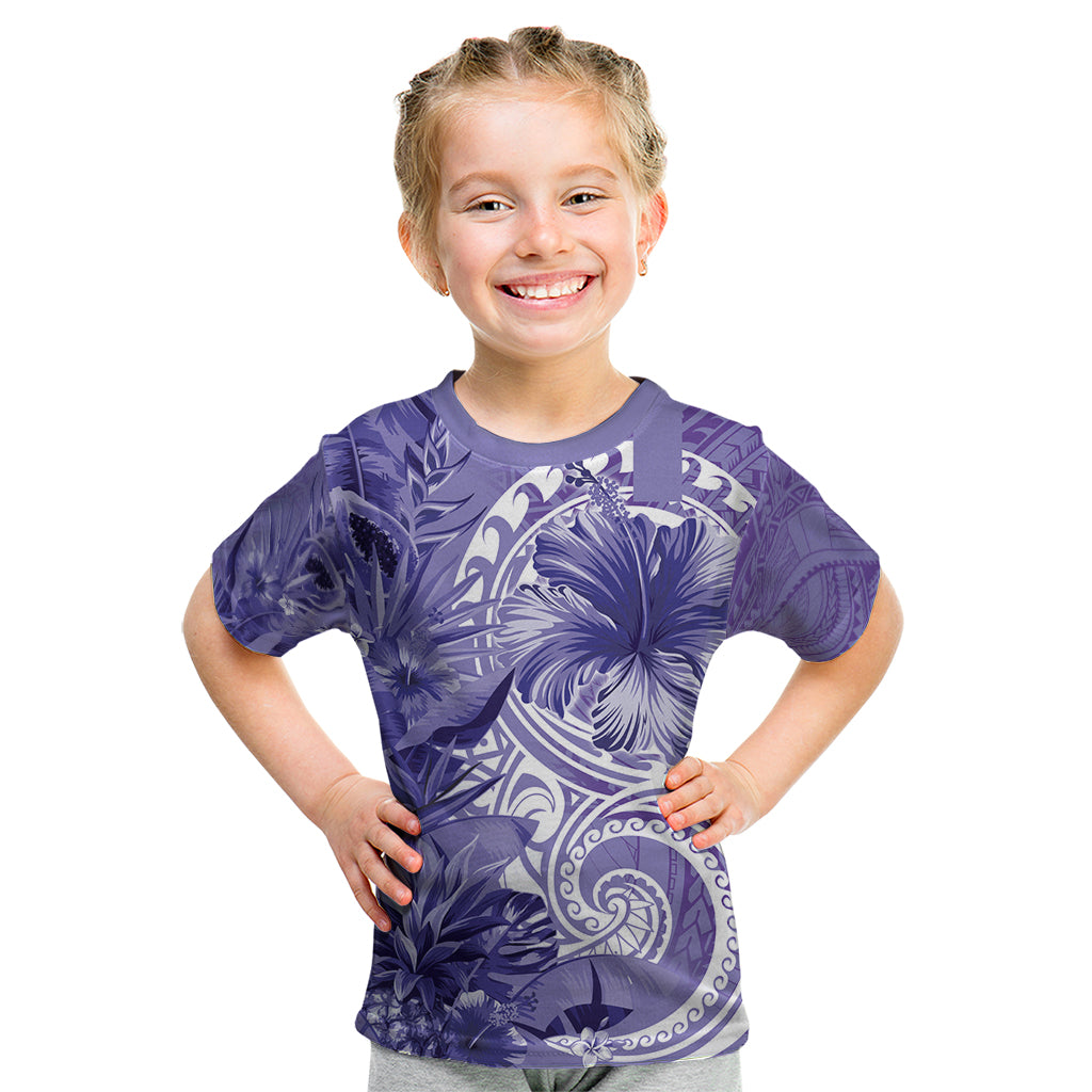 Polynesian Hibiscus Flower Tribal Kid T Shirt Violet Color