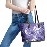 Polynesian Hibiscus Flower Tribal Leather Tote Bag Violet Color LT9 - Polynesian Pride