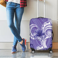 Polynesian Hibiscus Flower Tribal Luggage Cover Violet Color