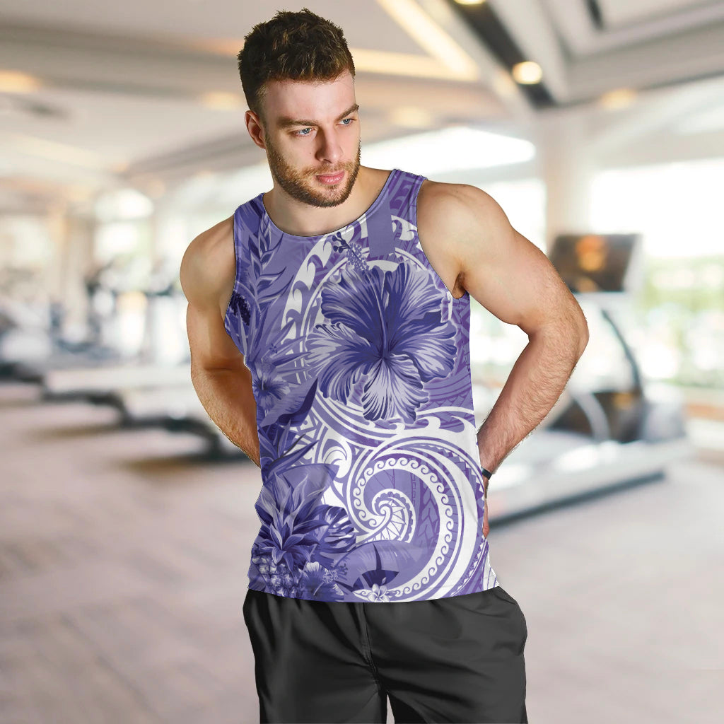 Polynesian Hibiscus Flower Tribal Men Tank Top Violet Color