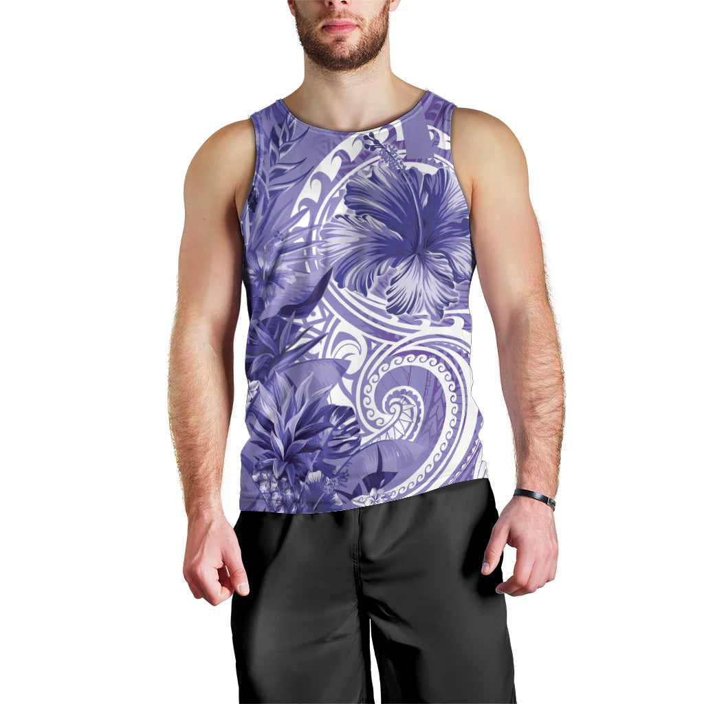 Polynesian Hibiscus Flower Tribal Men Tank Top Violet Color LT9 - Polynesian Pride
