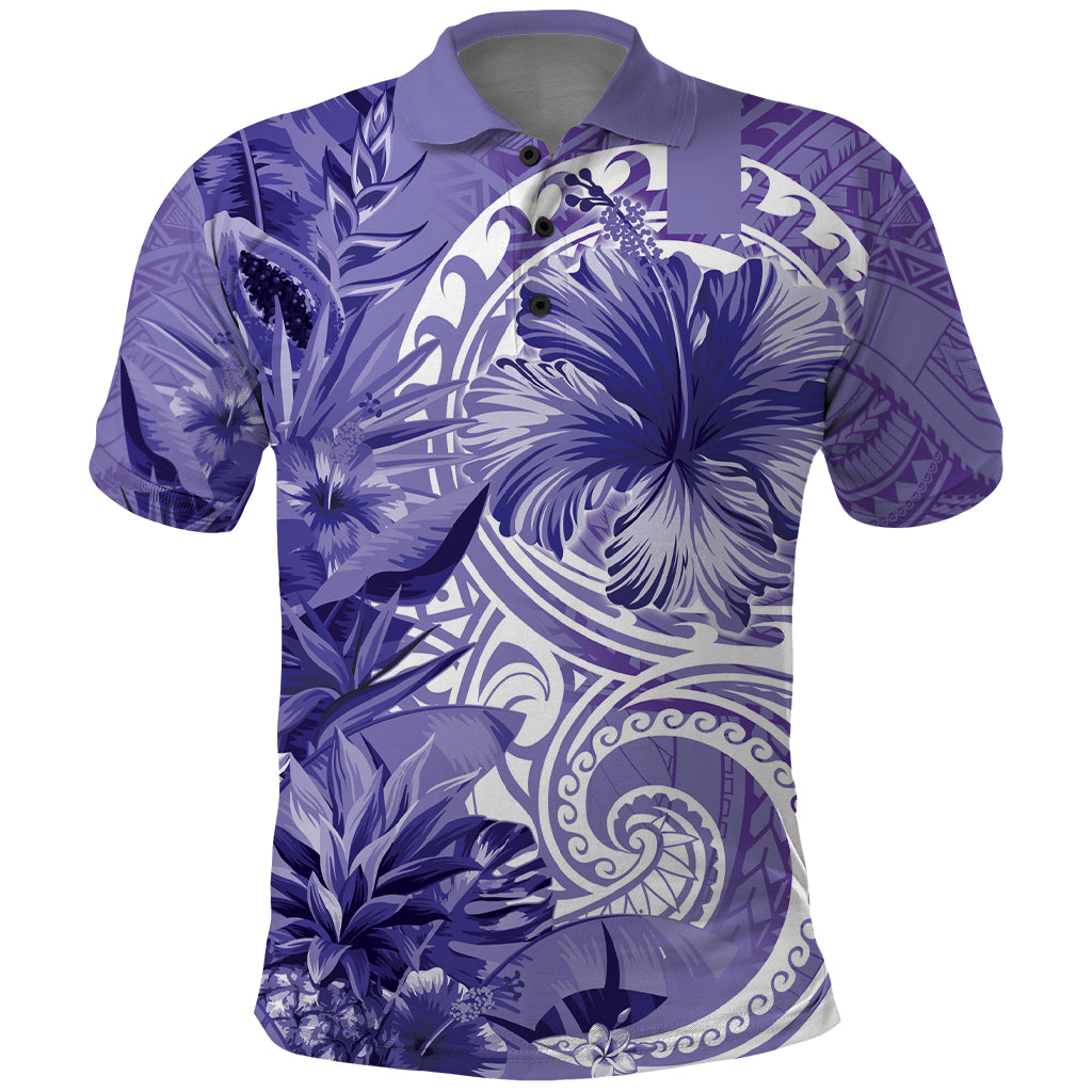 Polynesian Hibiscus Flower Tribal Polo Shirt Violet Color