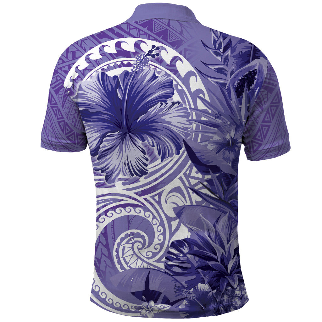 Polynesian Hibiscus Flower Tribal Polo Shirt Violet Color