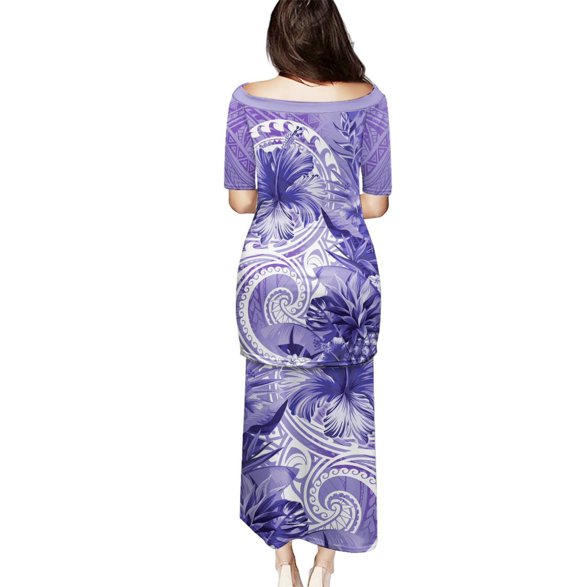 Polynesian Hibiscus Flower Tribal Puletasi Violet Color LT9 - Polynesian Pride