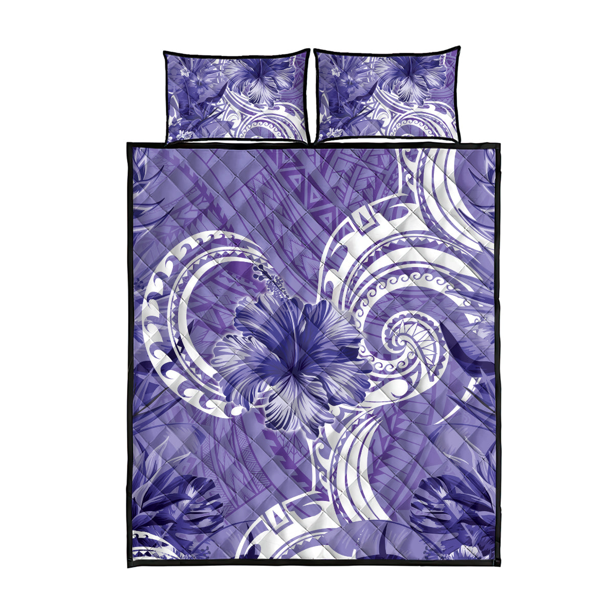 Polynesian Hibiscus Flower Tribal Quilt Bed Set Violet Color LT9 - Polynesian Pride