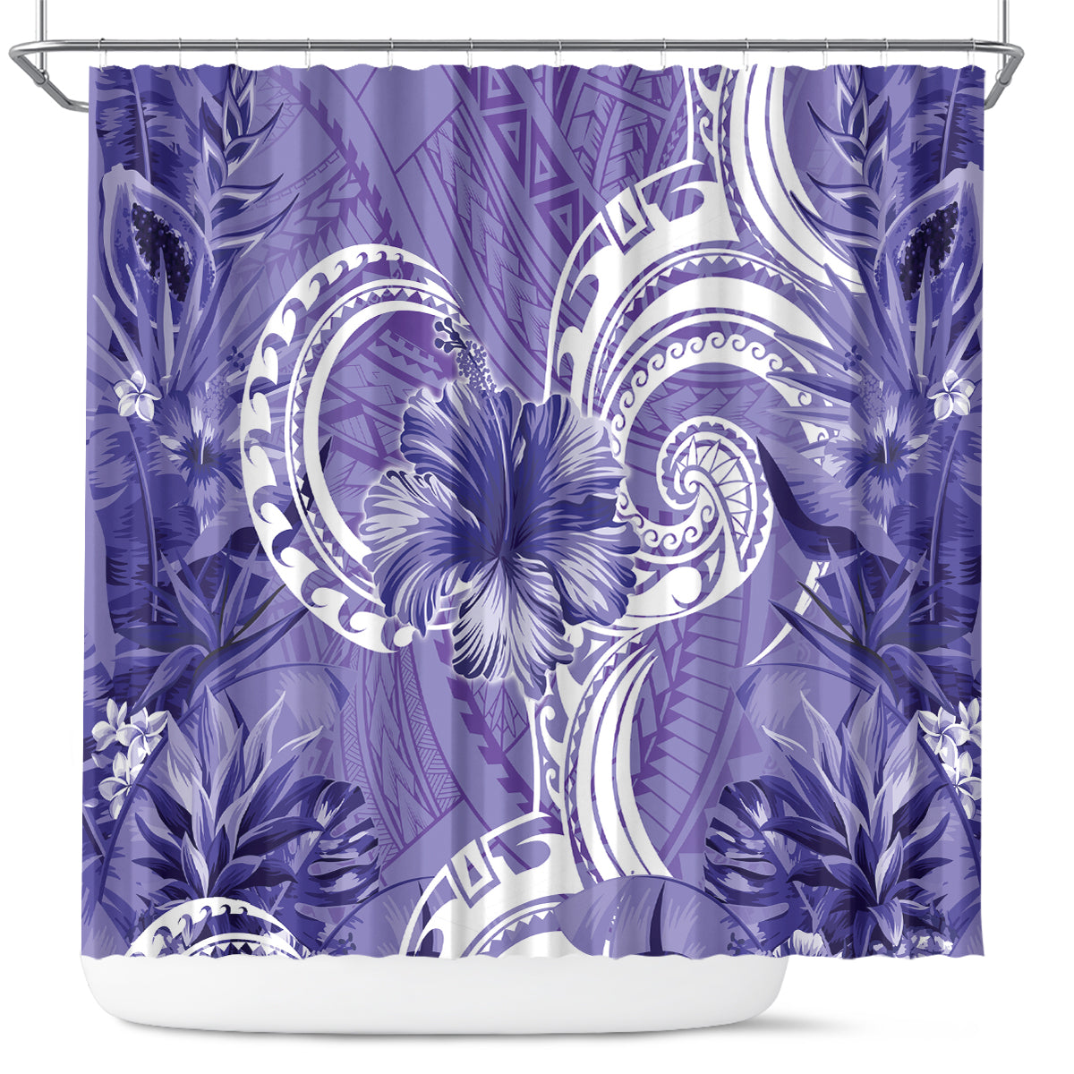 Polynesian Hibiscus Flower Tribal Shower Curtain Violet Color