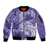 Polynesian Hibiscus Flower Tribal Sleeve Zip Bomber Jacket Violet Color LT9 Unisex Violet - Polynesian Pride