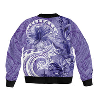 Polynesian Hibiscus Flower Tribal Sleeve Zip Bomber Jacket Violet Color LT9 - Polynesian Pride