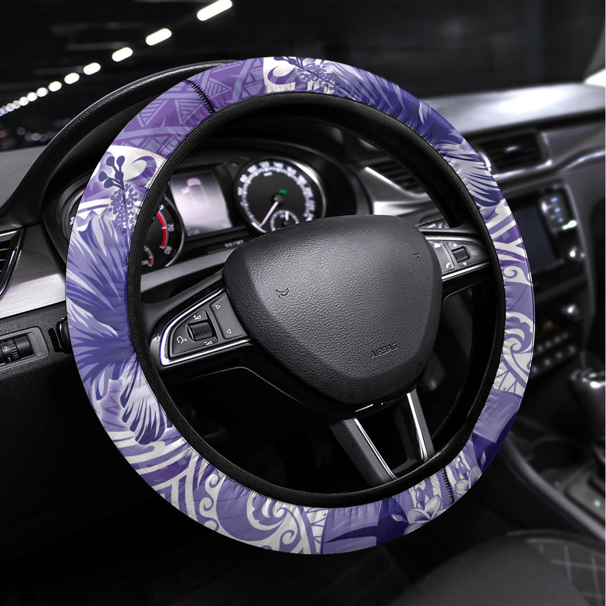 Polynesian Hibiscus Flower Tribal Steering Wheel Cover Violet Color LT9 Universal Fit Violet - Polynesian Pride