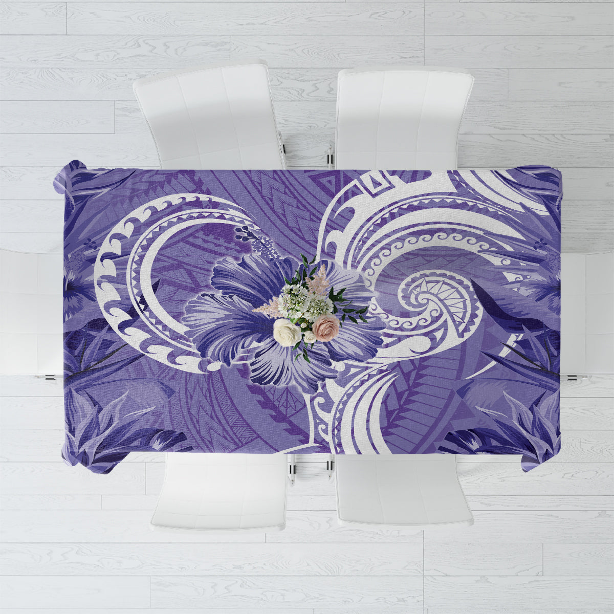 Polynesian Hibiscus Flower Tribal Tablecloth Violet Color LT9 Violet - Polynesian Pride