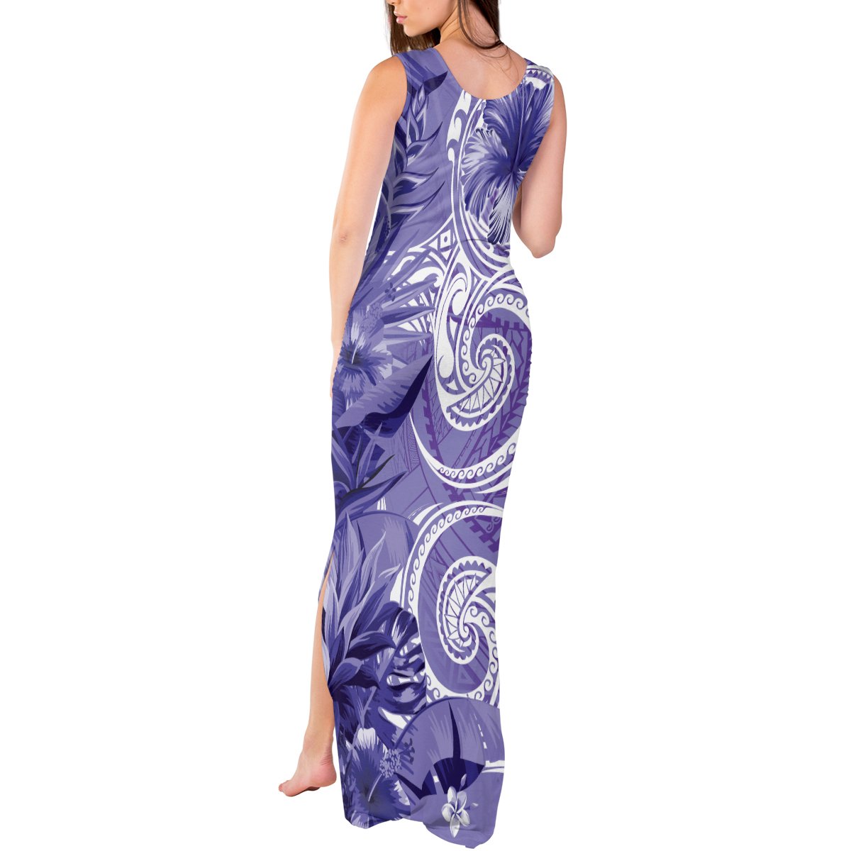 Polynesian Hibiscus Flower Tribal Tank Maxi Dress Violet Color LT9 - Polynesian Pride
