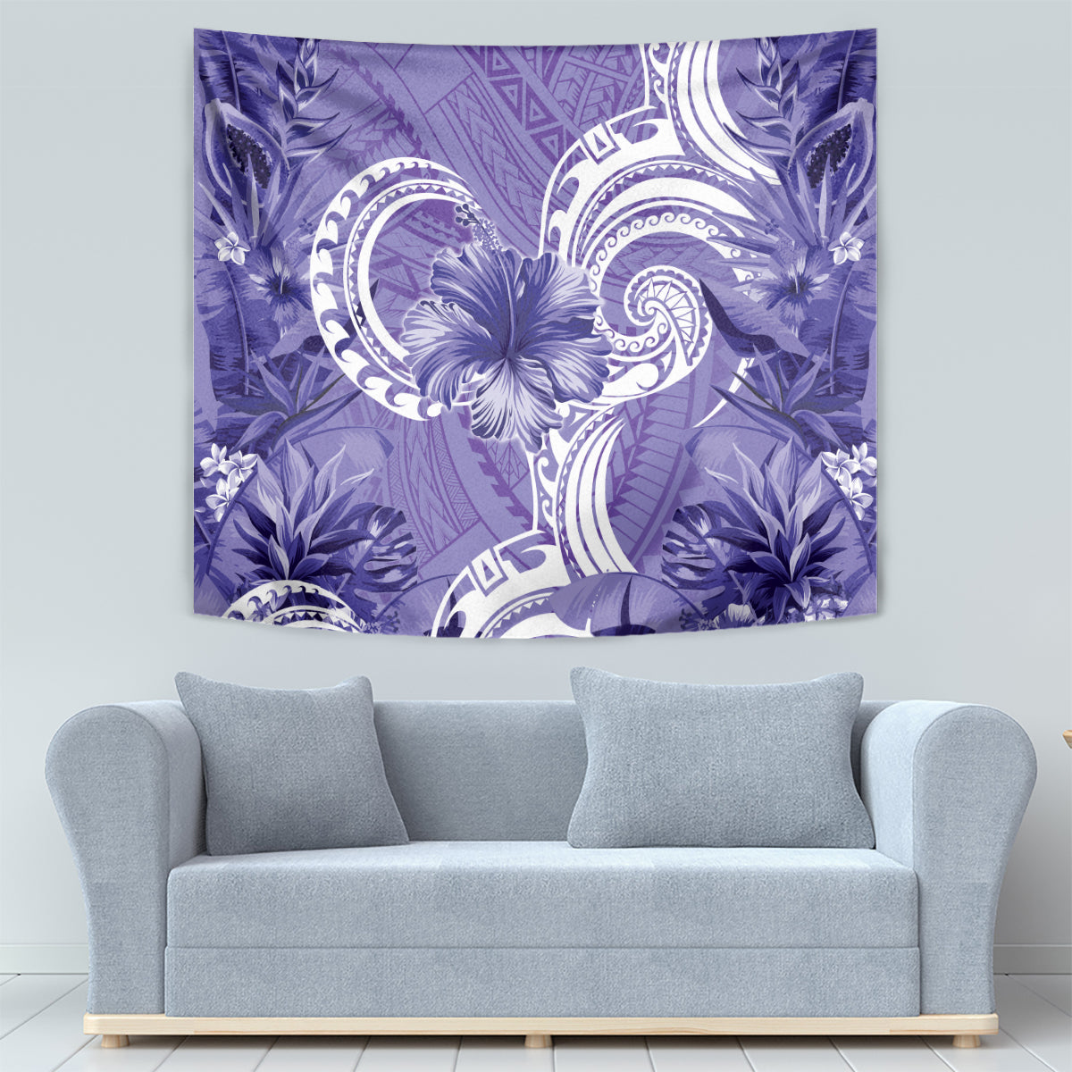 Polynesian Hibiscus Flower Tribal Tapestry Violet Color LT9 - Polynesian Pride