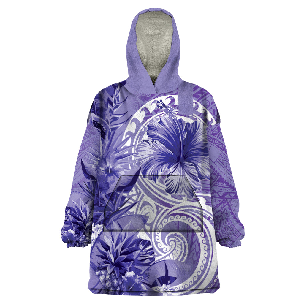 Polynesian Hibiscus Flower Tribal Wearable Blanket Hoodie Violet Color LT9 One Size Violet - Polynesian Pride