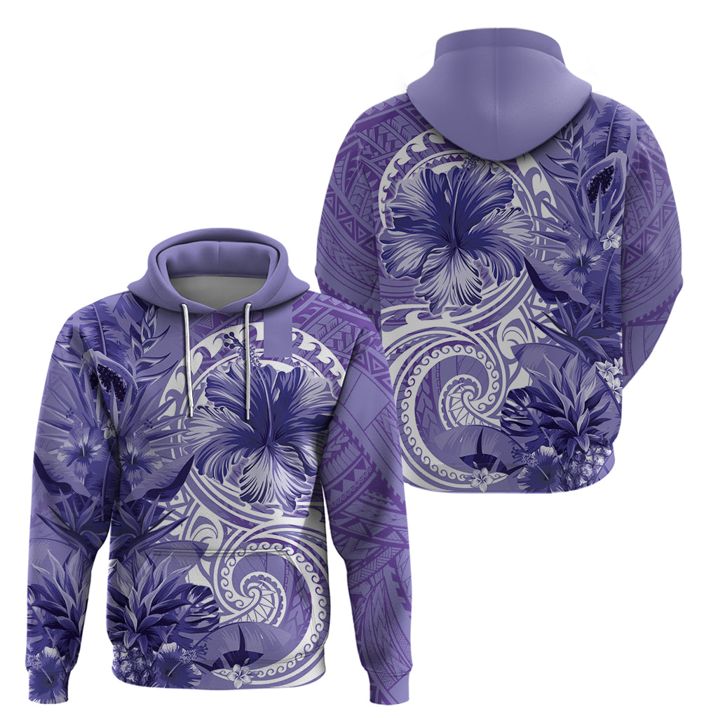 Polynesian Hibiscus Flower Tribal Zip Hoodie Violet Color