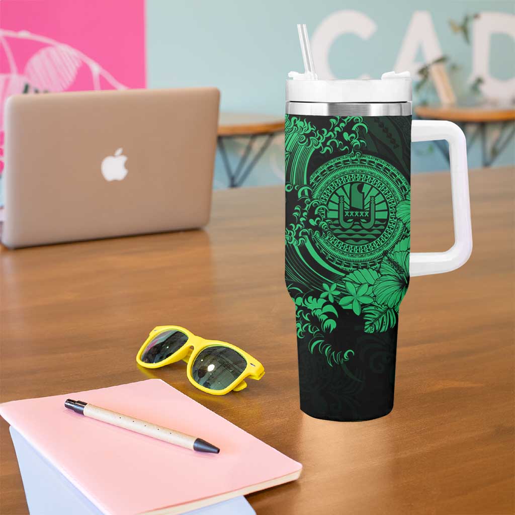 Green Polynesian Tahiti Island Tumbler With Handle The Wave of Water