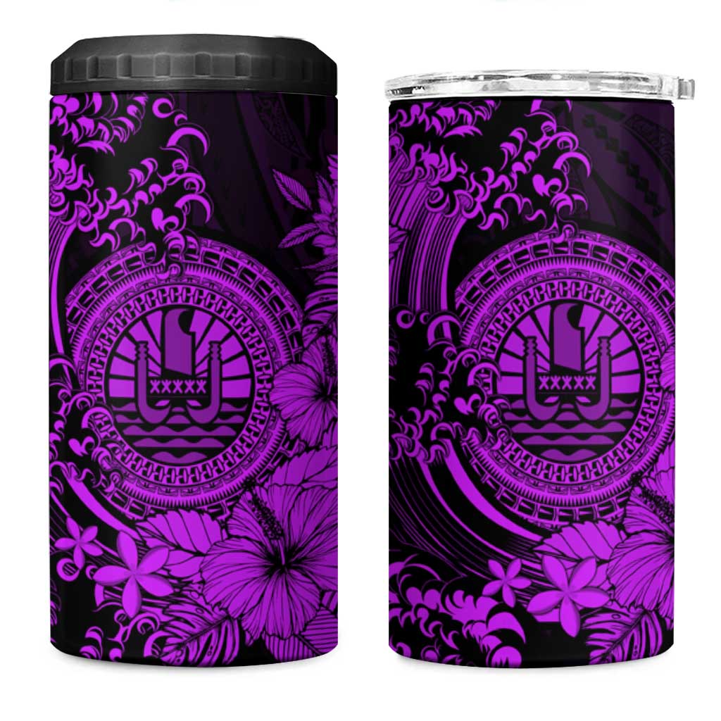 Purple Polynesian Tahiti Island 4 in 1 Can Cooler Tumbler The Wave of Water