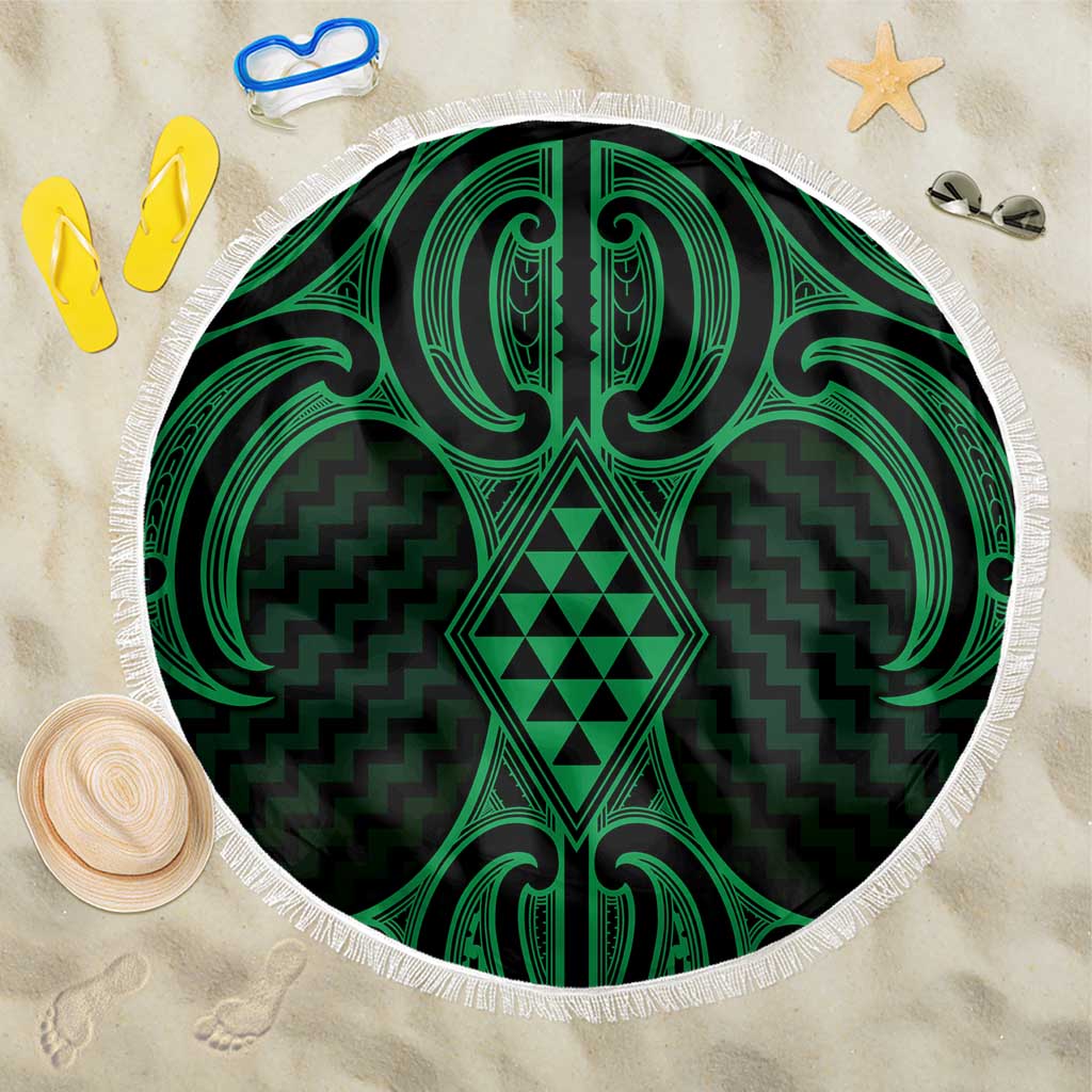 Kakariki Maori Ta Moko Poutama Art Beach Blanket LT9 One Size 150cm Green - Polynesian Pride