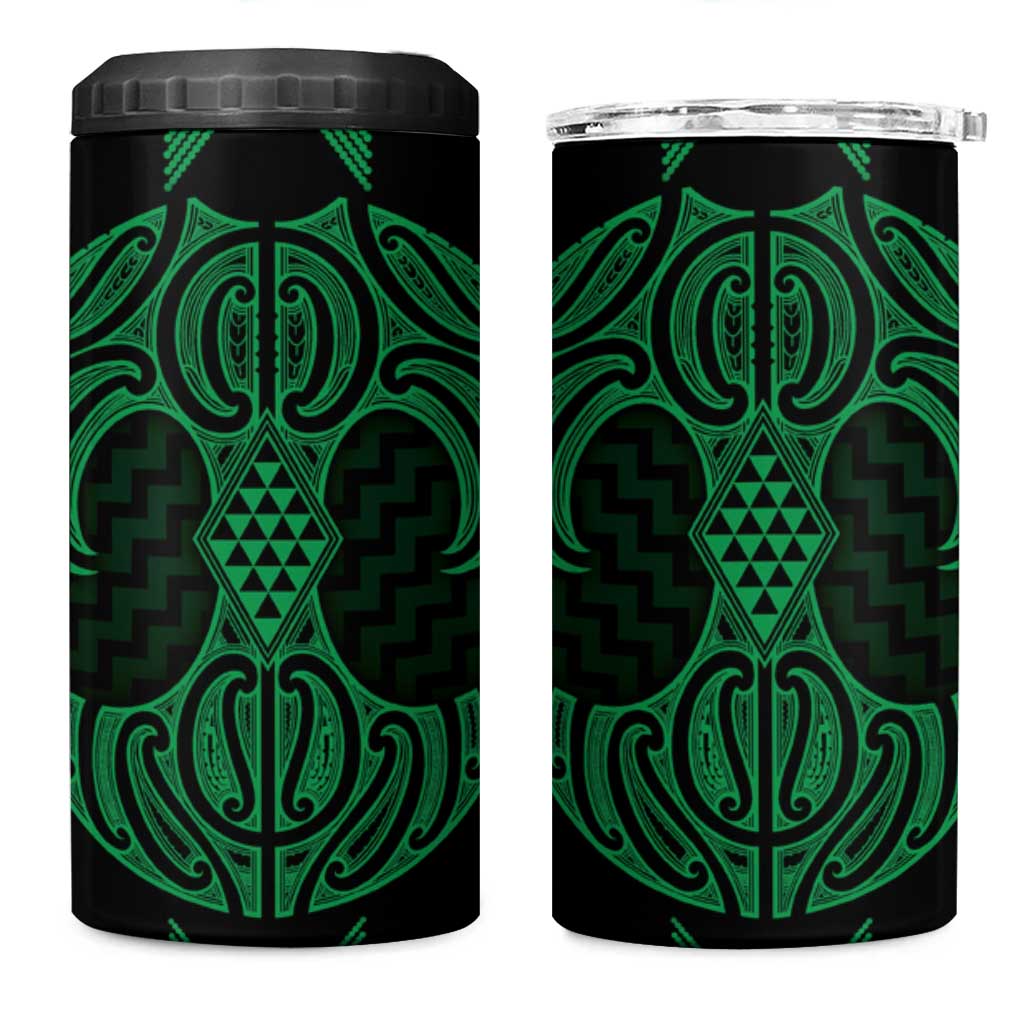 Kakariki Maori Ta Moko Poutama Art 4 in 1 Can Cooler Tumbler LT9 One Size: 16 oz Green - Polynesian Pride