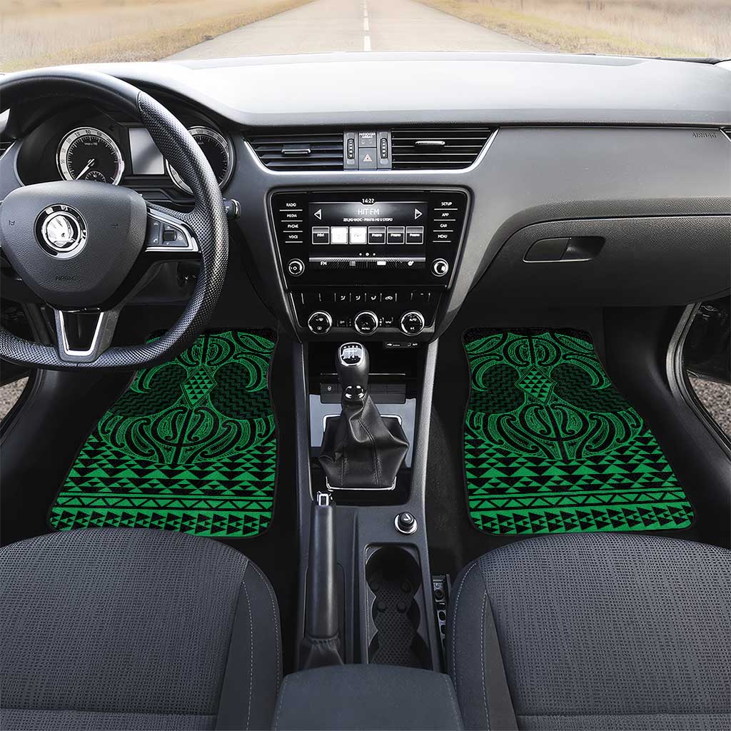 Kakariki Maori Ta Moko Poutama Art Car Mats LT9 Set 2pcs - Front Green - Polynesian Pride