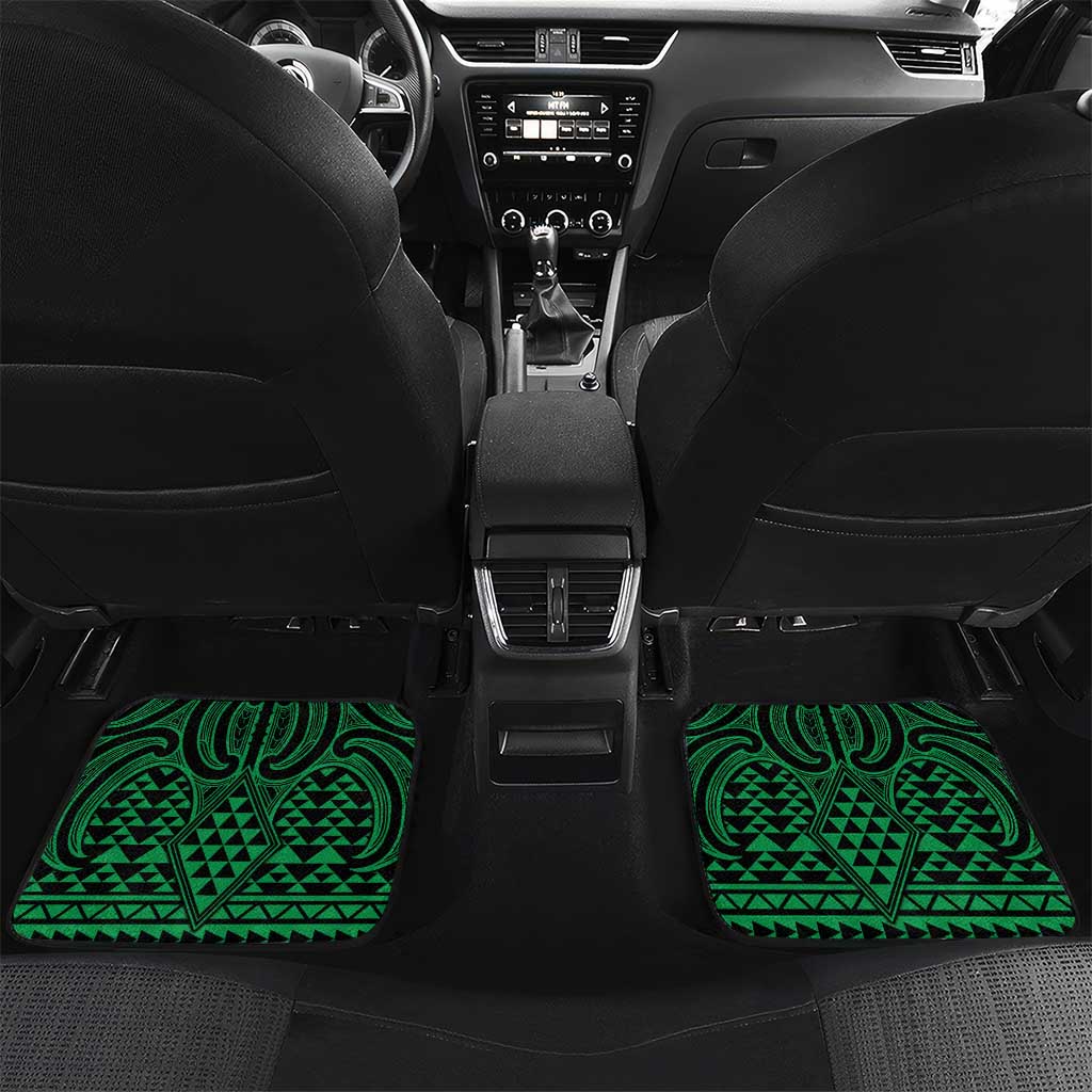 Kakariki Maori Ta Moko Poutama Art Car Mats LT9 Set 2pcs - Back Green - Polynesian Pride