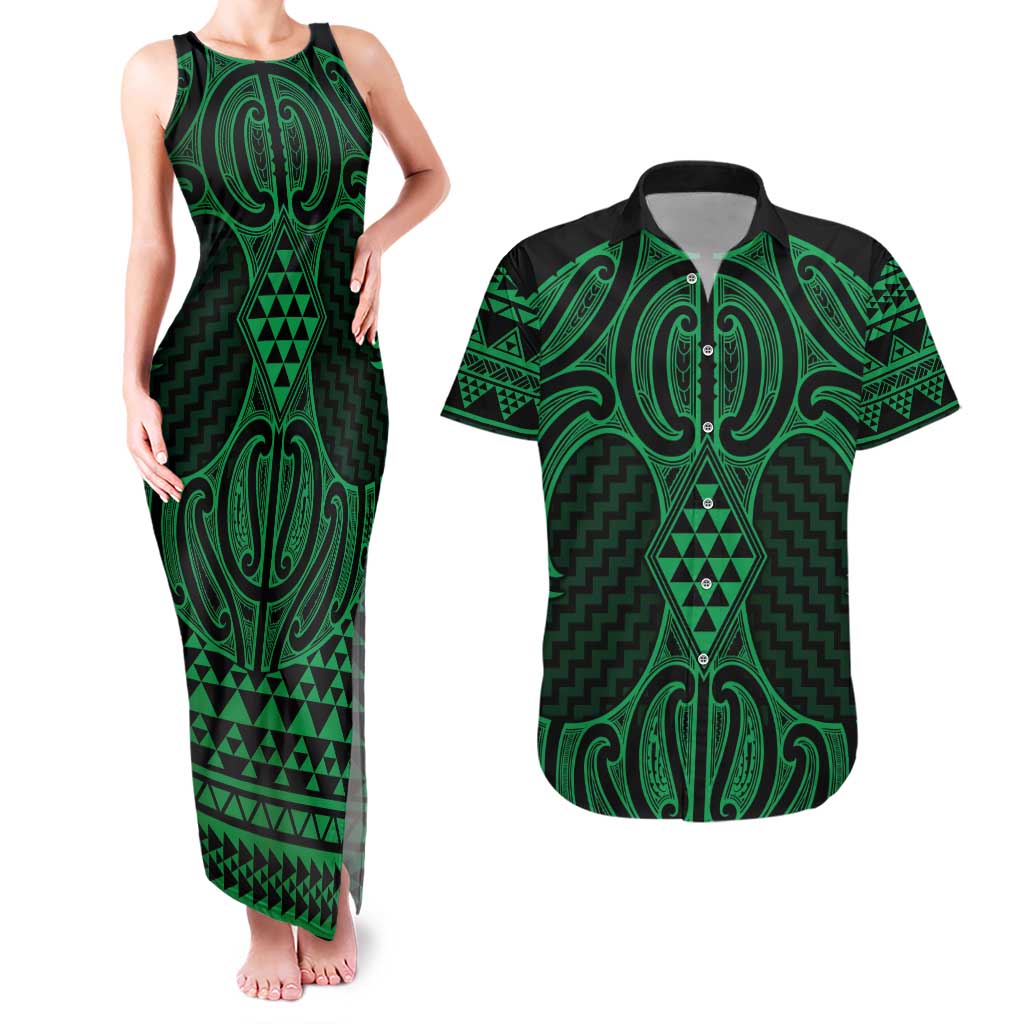 Kakariki Maori Ta Moko Poutama Art Couples Matching Tank Maxi Dress and Hawaiian Shirt