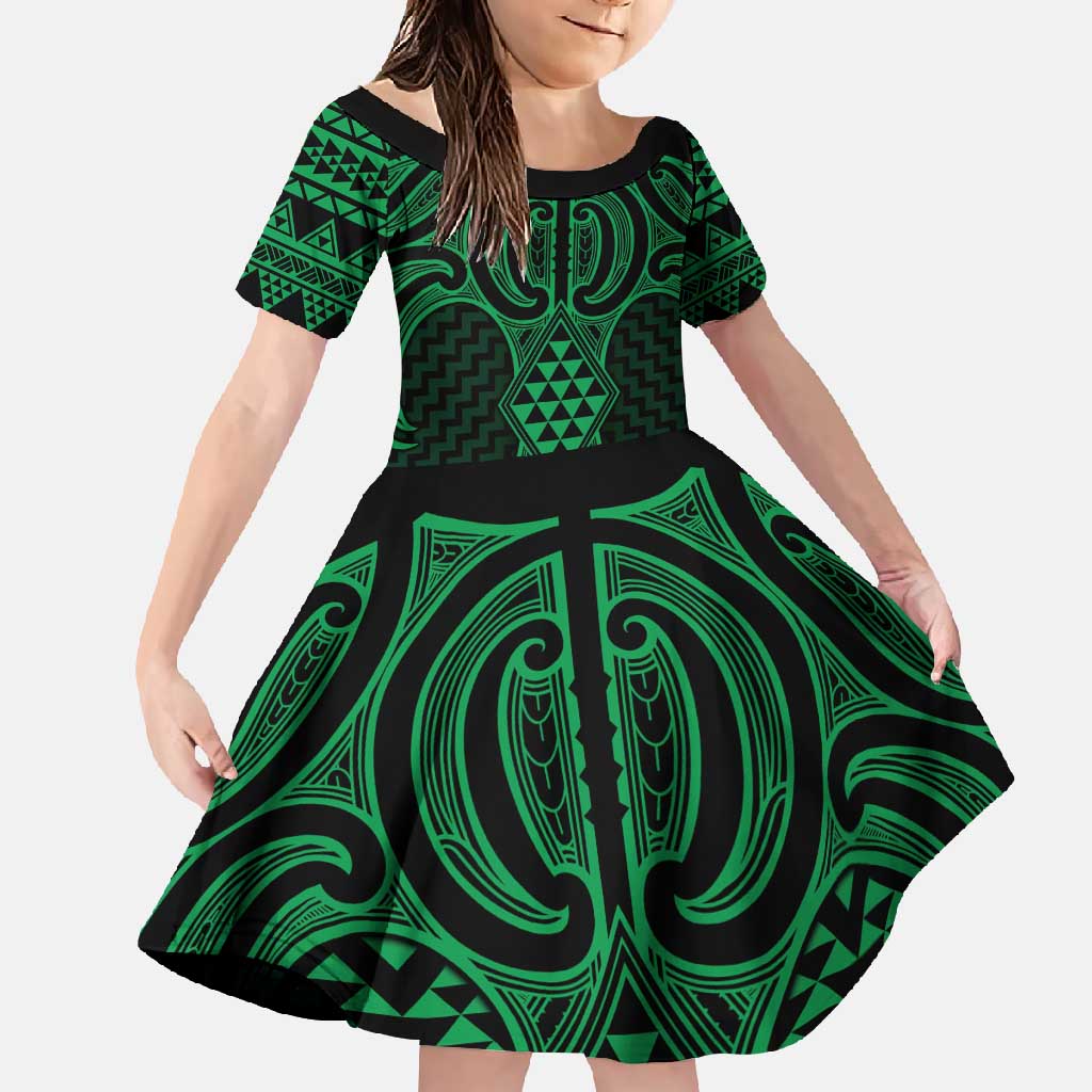 Kakariki Maori Ta Moko Poutama Art Family Matching Long Sleeve Bodycon Dress and Hawaiian Shirt