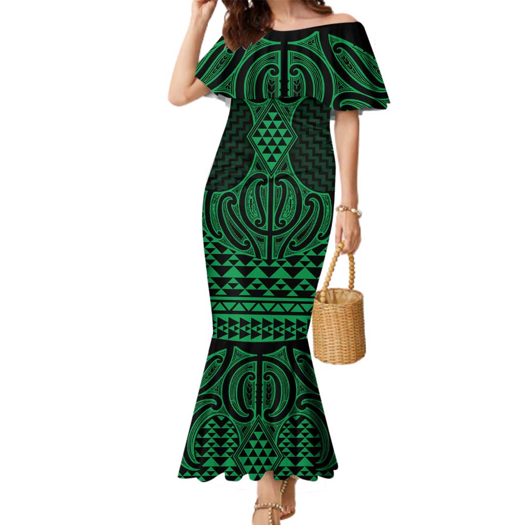 Kakariki Maori Ta Moko Poutama Art Family Matching Mermaid Dress and Hawaiian Shirt