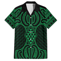 Kakariki Maori Ta Moko Poutama Art Family Matching Off The Shoulder Long Sleeve Dress and Hawaiian Shirt