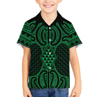 Kakariki Maori Ta Moko Poutama Art Family Matching Off The Shoulder Long Sleeve Dress and Hawaiian Shirt