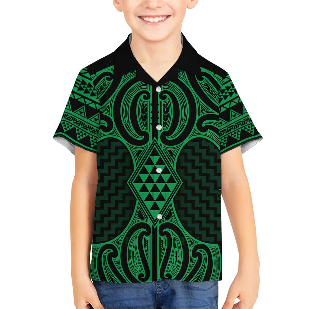 Kakariki Maori Ta Moko Poutama Art Family Matching Off Shoulder Maxi Dress and Hawaiian Shirt