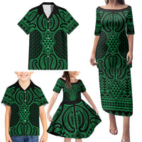 Kakariki Maori Ta Moko Poutama Art Family Matching Puletasi and Hawaiian Shirt