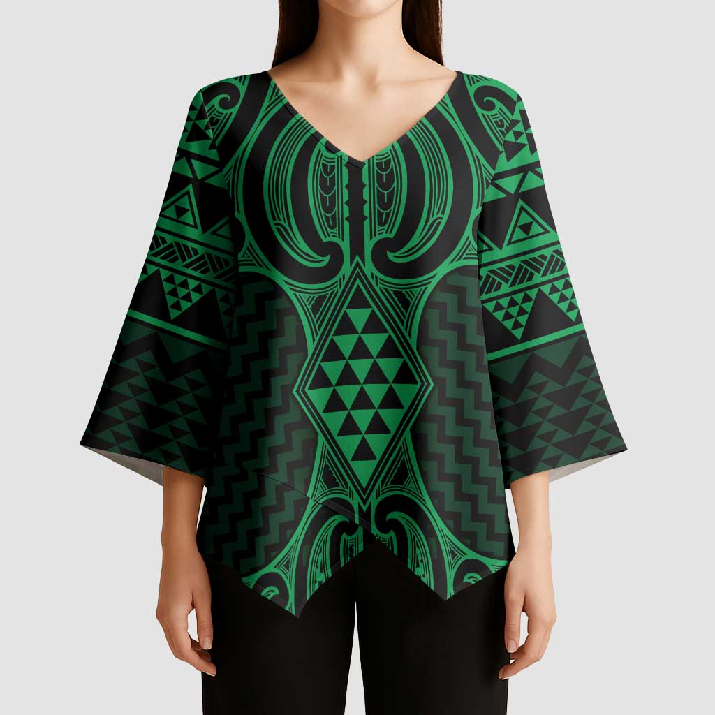 Kakariki Maori Ta Moko Poutama Art Kimono Sleeve Blouse - Polynesian Pride